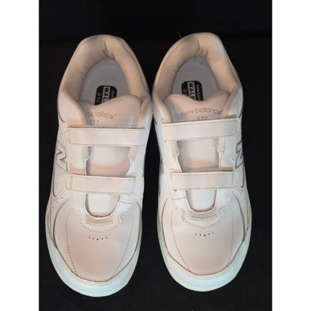 New Balance 577 Womens White Leather Walking Shoes WW577VW Hook Loop‎ Size 10